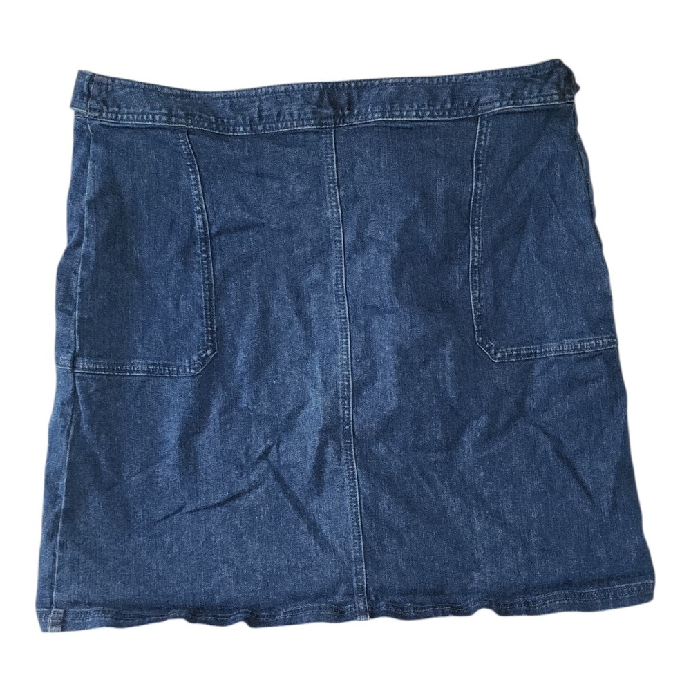 A New Day Jean Skirt Womens Size 18 Blue Denim Button Tie Front Pockets - Picture 5 of 6